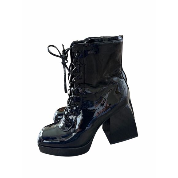 Sam Edelman Circus NY Black Patent Leather Heeled Boots Size 8 Retro Style - Picture 5 of 10